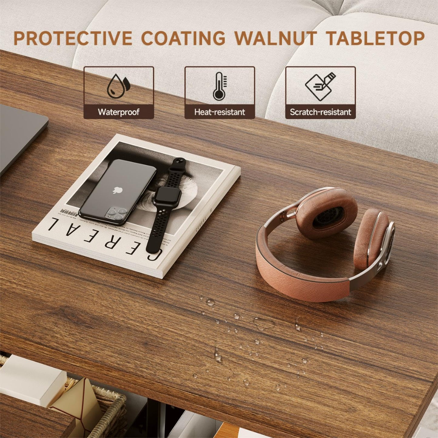 MARNUR Lift Top Coffee Table with Storage, Farmhouse Center Table for Living Room, Rectangle