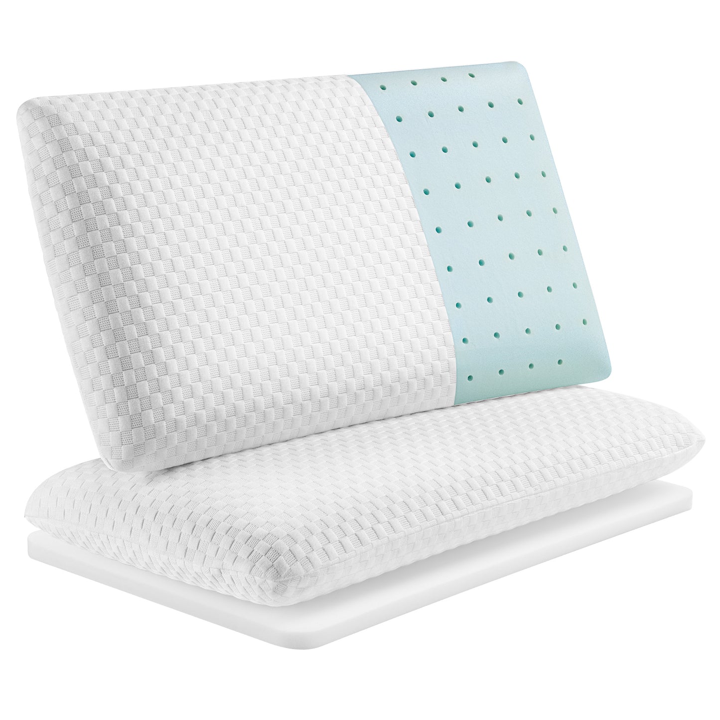 MARNUR Cooling Memory Foam Pillow for Bed, Adjustable High-Support Layer, Dual-Sided Pillowcase, Checkered Pattern, 27.5" x 15.7"-2 Pack