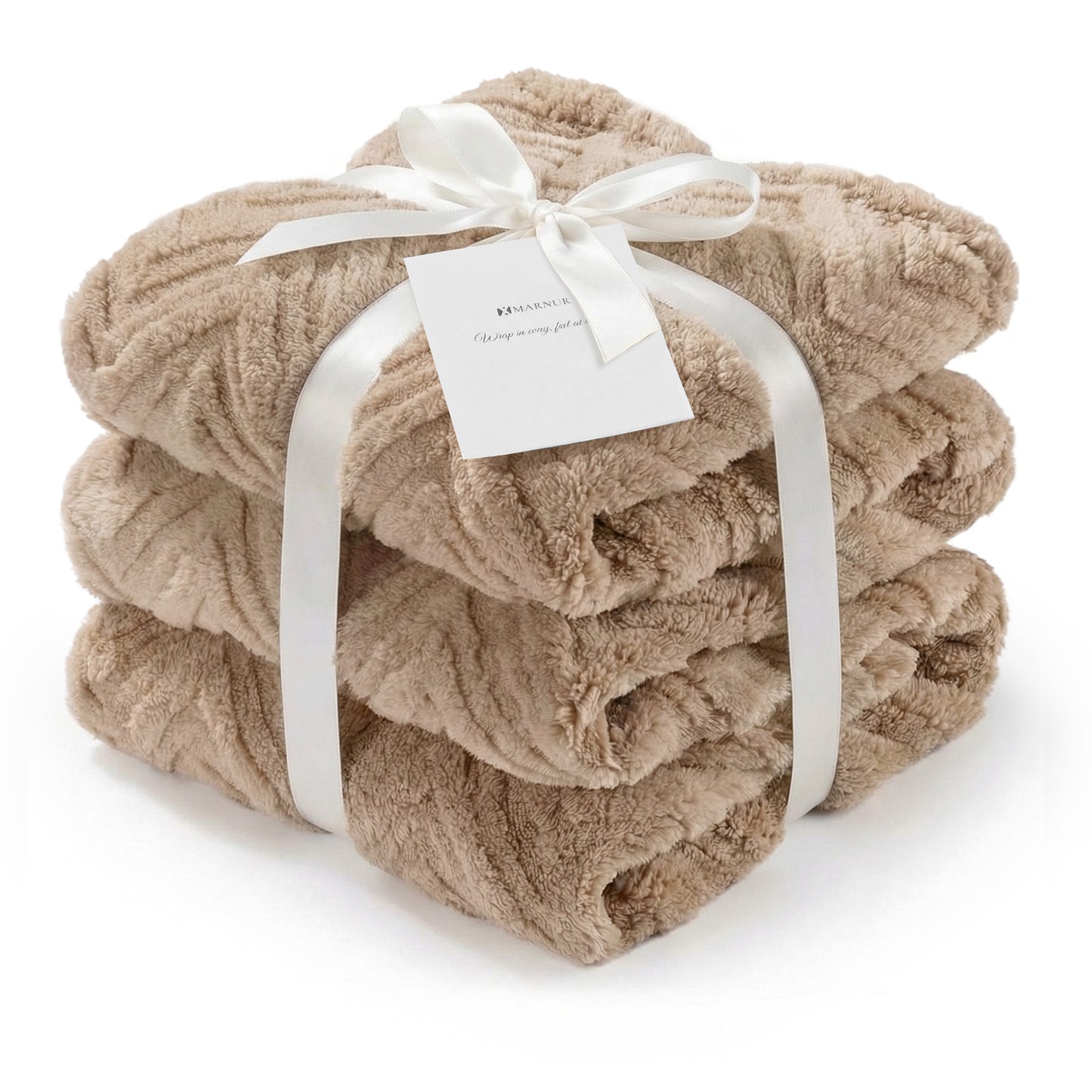 MARNUR Extra Large Throw Blanket 50"x 70", Soft Lightweight Jacquard 340GSM Sherpa Fleece Blanket, Cozy Throw Blanket for Couch, Office, Car, Travel, Light Brown
