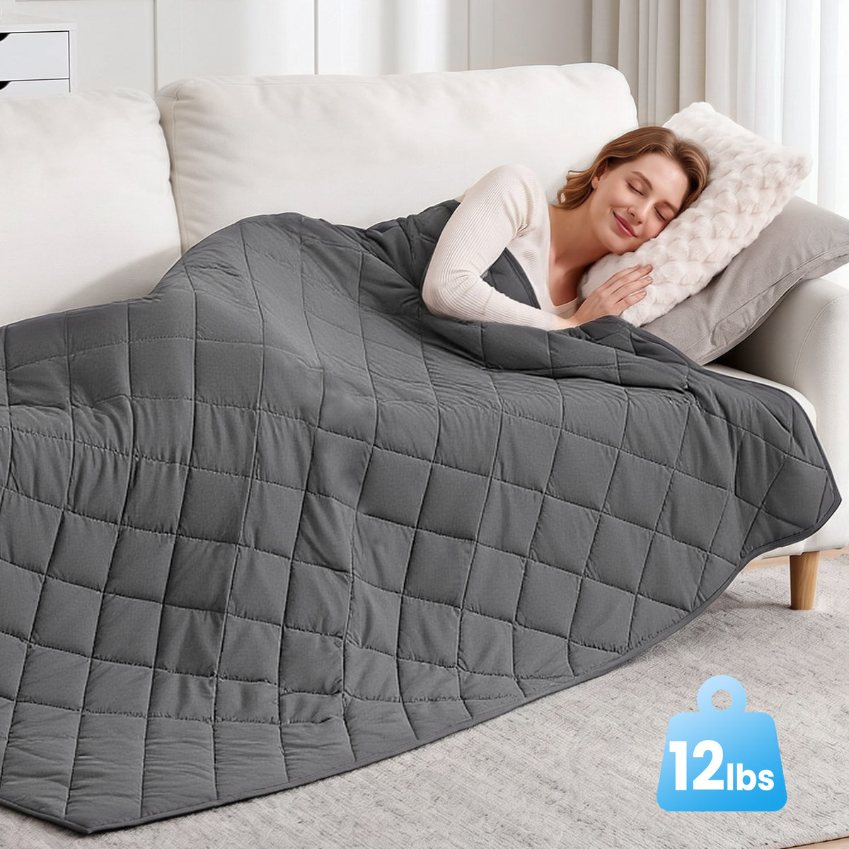 MARNUR Weighted Blanket for Adults 12lbs, 48" x 72" Twin Size Heavy Blanket, Cooling & Breathable with Premium Glass Beads, Soft Cozy Weighted Blanket for Sleep, Machine Washable