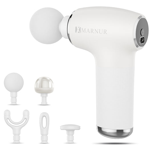 MARNUR Mini Massage Gun with Brushless Motor Portable Handheld Deep Tissue Massager, Light & Palm-Size & Quiet, White