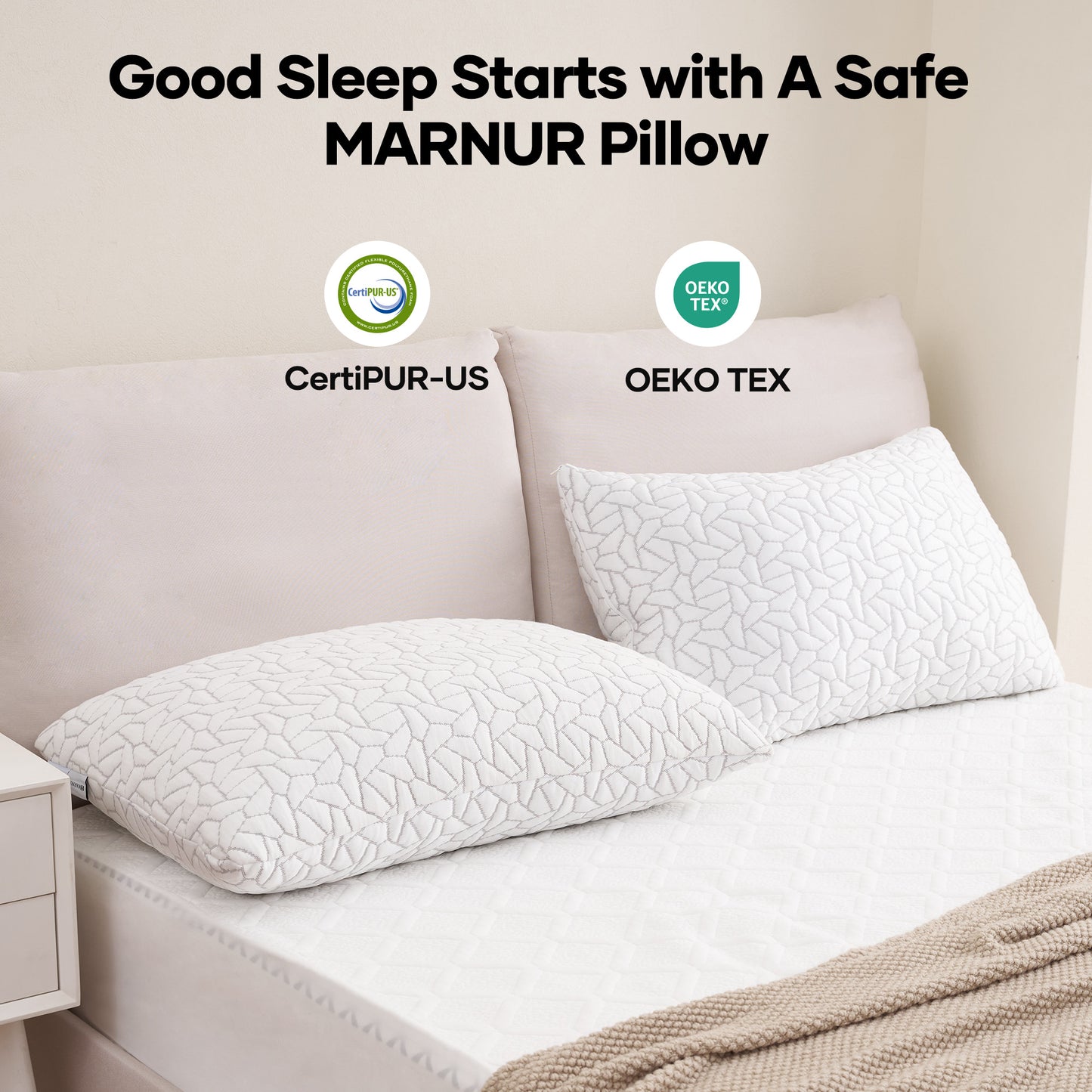 MARNUR Memory Foam Pillows for bed Queen Size, Height Adjustable Cooling Pillows for All Sleepers with Extra Shredded Foam, Dual-Sided Pillow Cover,2-Pack
