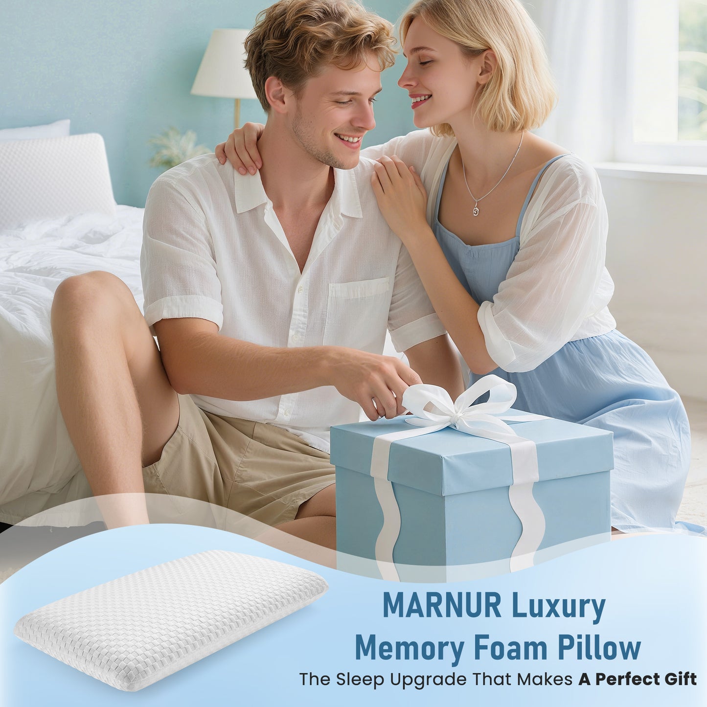 MARNUR Cooling Memory Foam Pillow for Bed, Adjustable High-Support Layer, Dual-Sided Pillowcase, Checkered Pattern, 27.5" x 15.7"-2 Pack