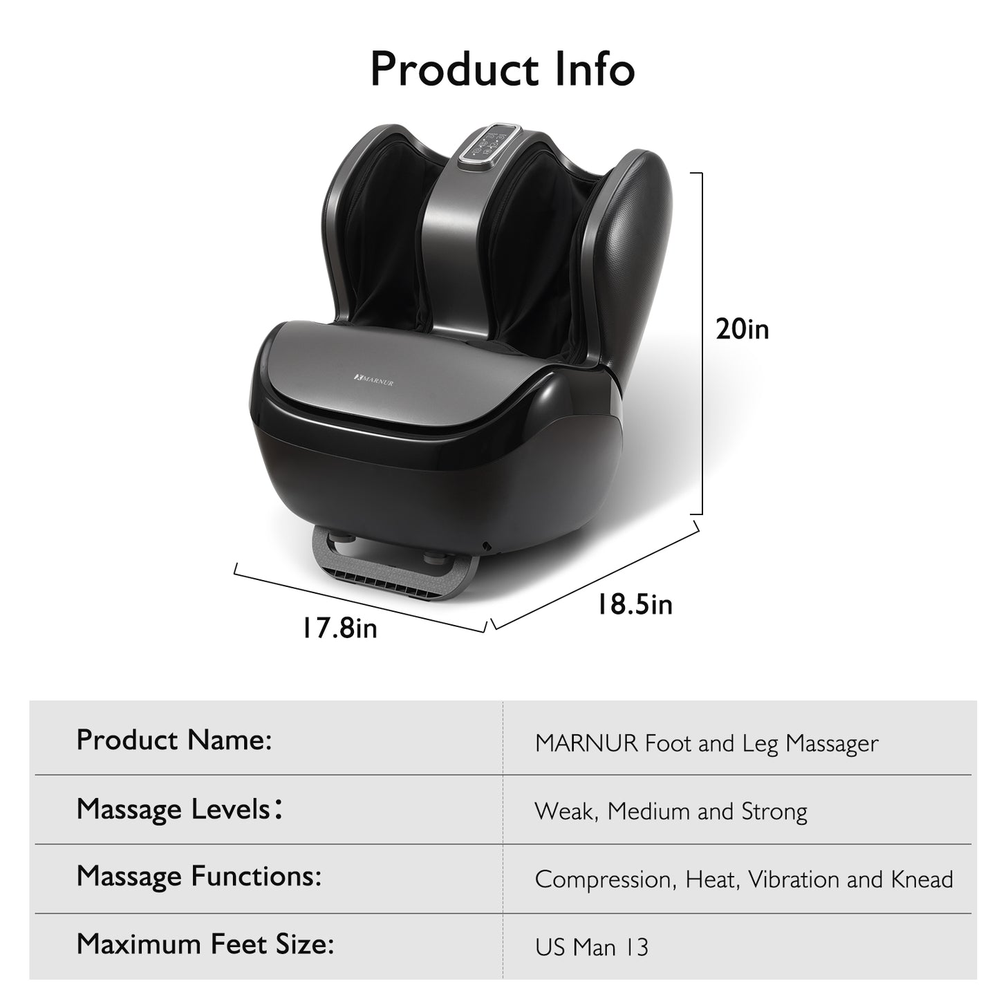 MARNUR Foot Massager Machine with Heating Therapy, Air Compression, Vibration & Kneading Foot and Calf Massager for Muscles Relief, Black