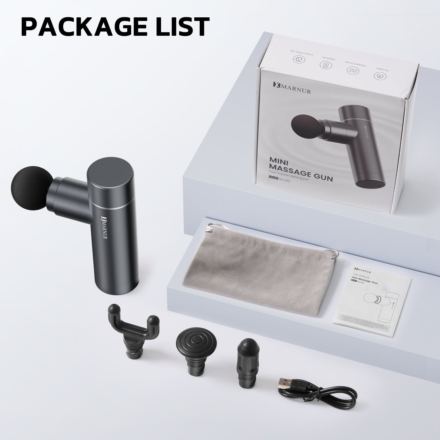 MARNUR Mini Massage Gun , Portable Handheld Deep Tissue Massager, Light & Palm-Size &Quiet, Gray