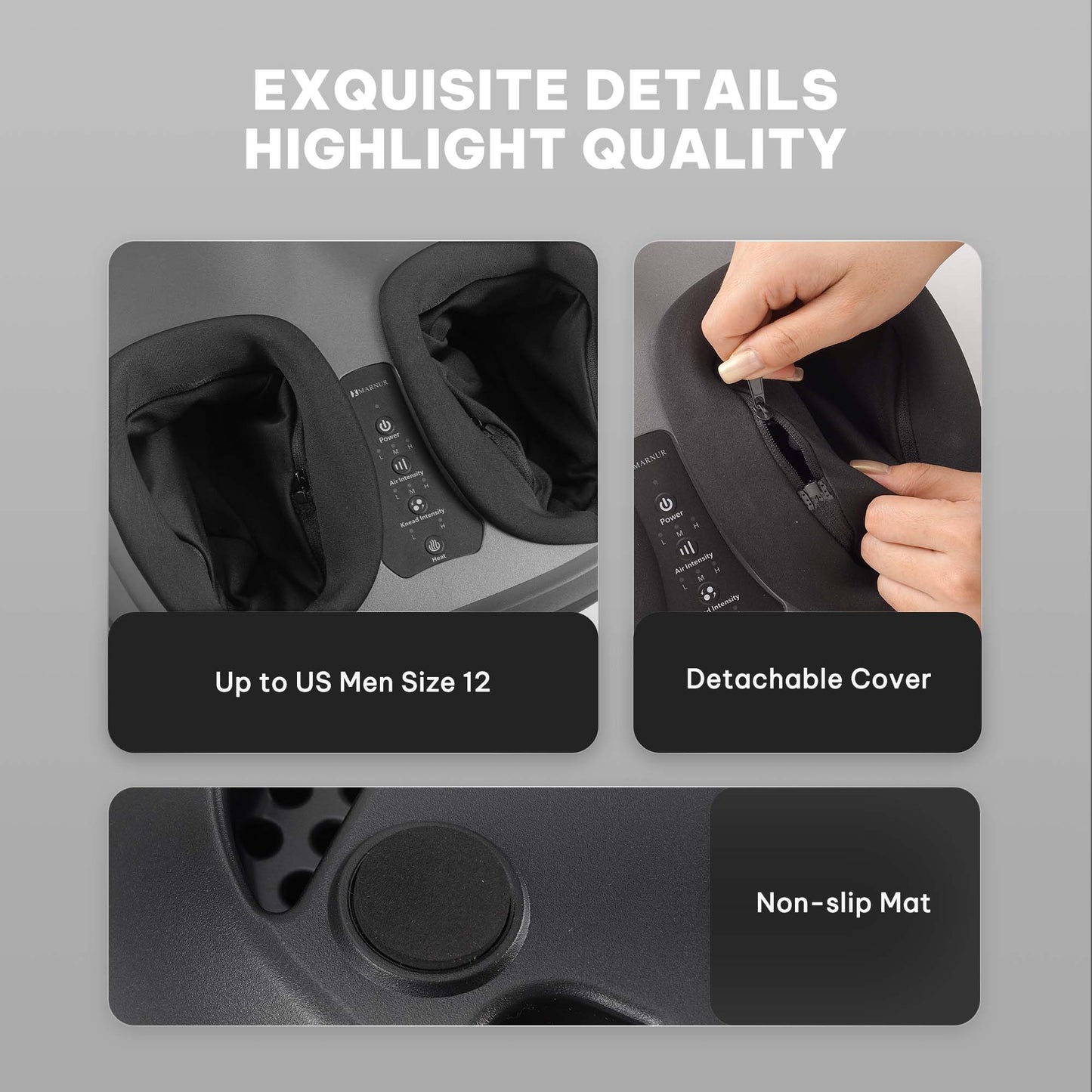 MARNUR Shiatsu Foot Massager with Heat, Air Compression, Deep Kneading Massage for Muscle Relief up to Size 12, Dark Gray