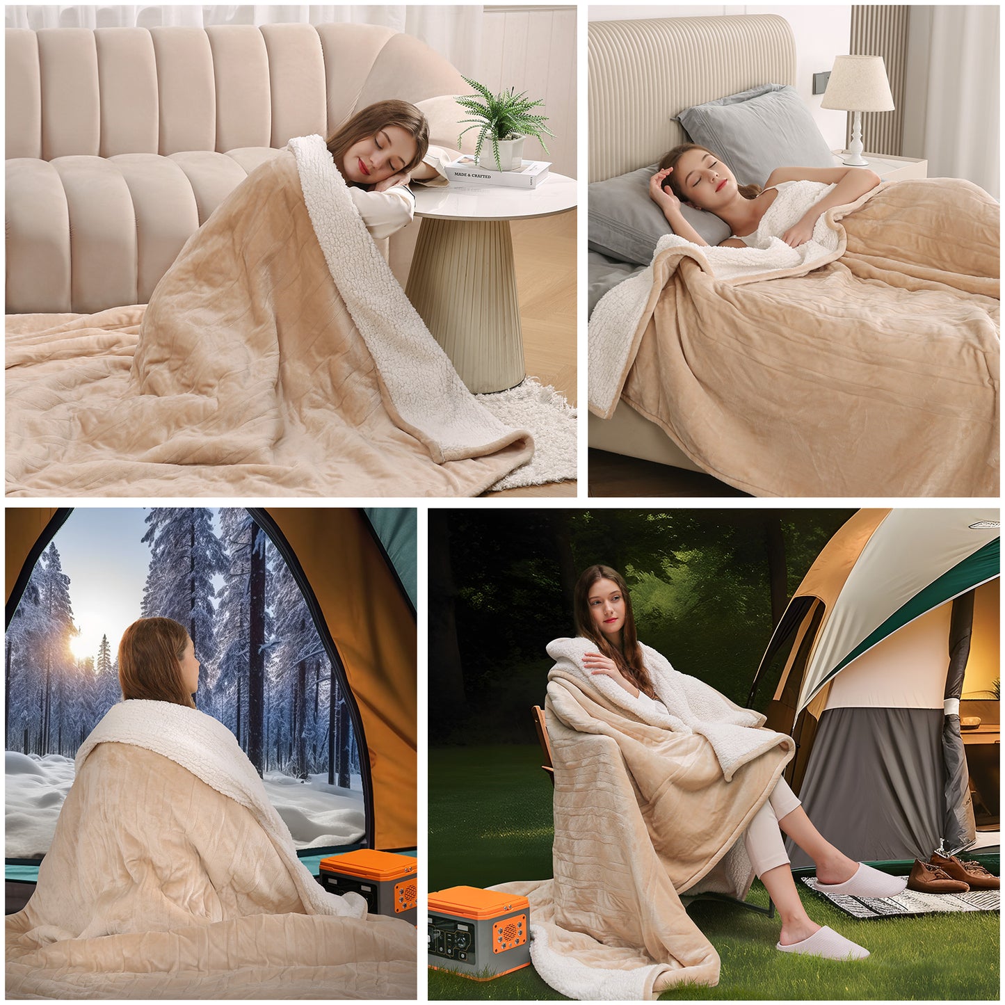 MARNUR Electric Heated Blanket Queen Size 84"x90", Fast Heating with 2 Separate Controllers, 6 Heating Levels, 8H Auto-off, Machine Washable - Beige
