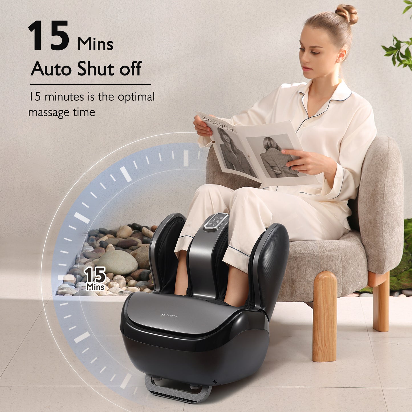 MARNUR Foot Massager Machine with Heating Therapy, Air Compression, Vibration & Kneading Foot and Calf Massager for Muscles Relief, Black