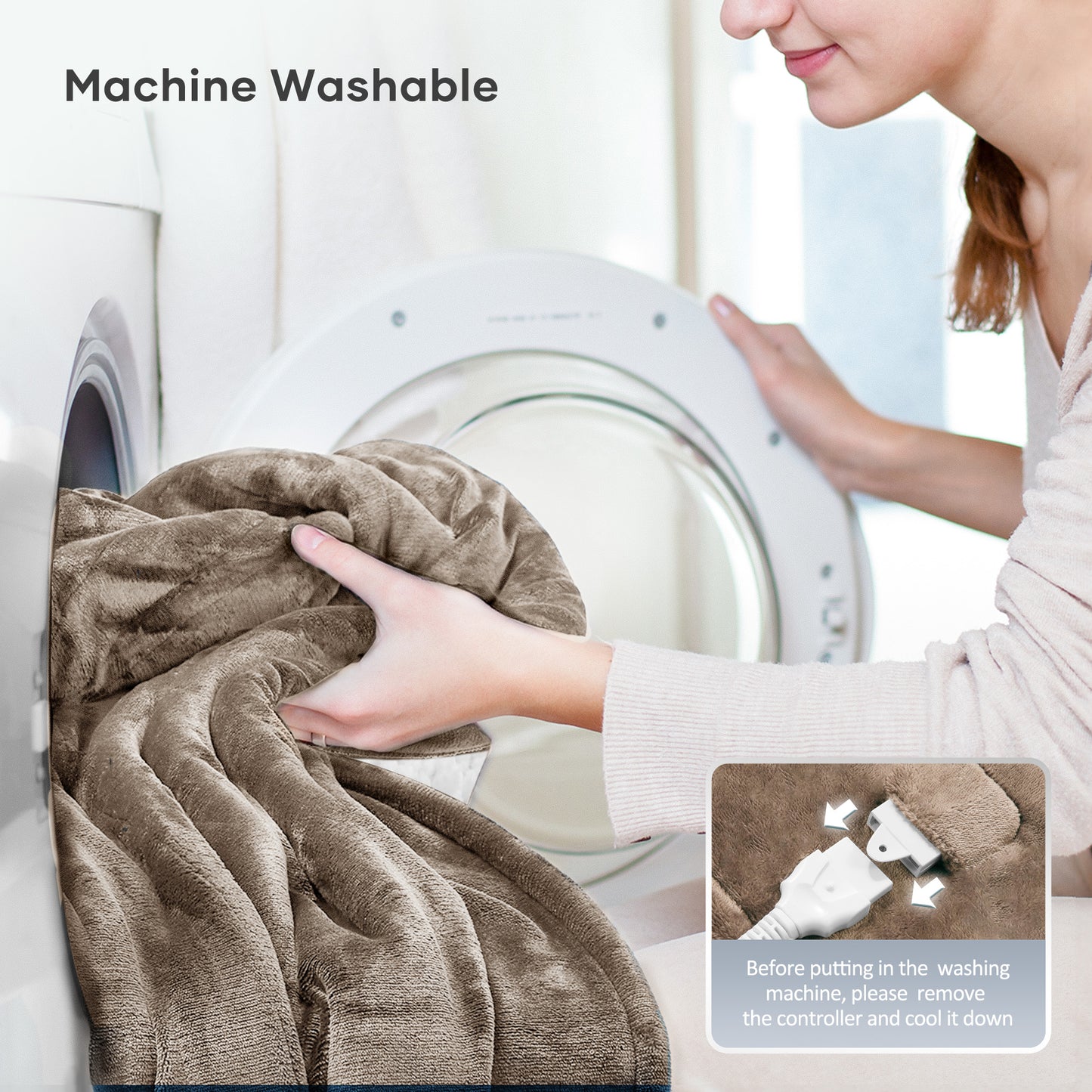 MARNUR Electric Blanket 72" x 84" Full Size, Flannel & Shu Velvet, Fast Heating, 6 Heating Levels, 10 Hours Timer, Linen