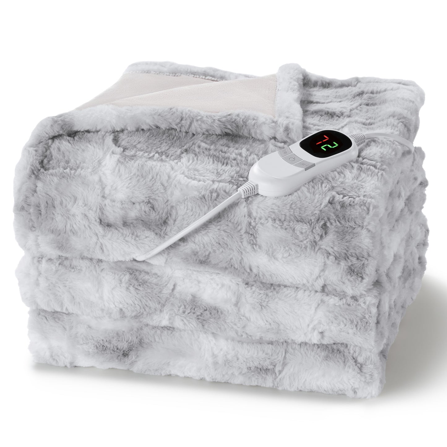MARNUR Electric Heated Blanket 72"x84" Full Size, Faux Fur,10 Heating Levels, 10 Hours Timer, Machine Washable, Gray