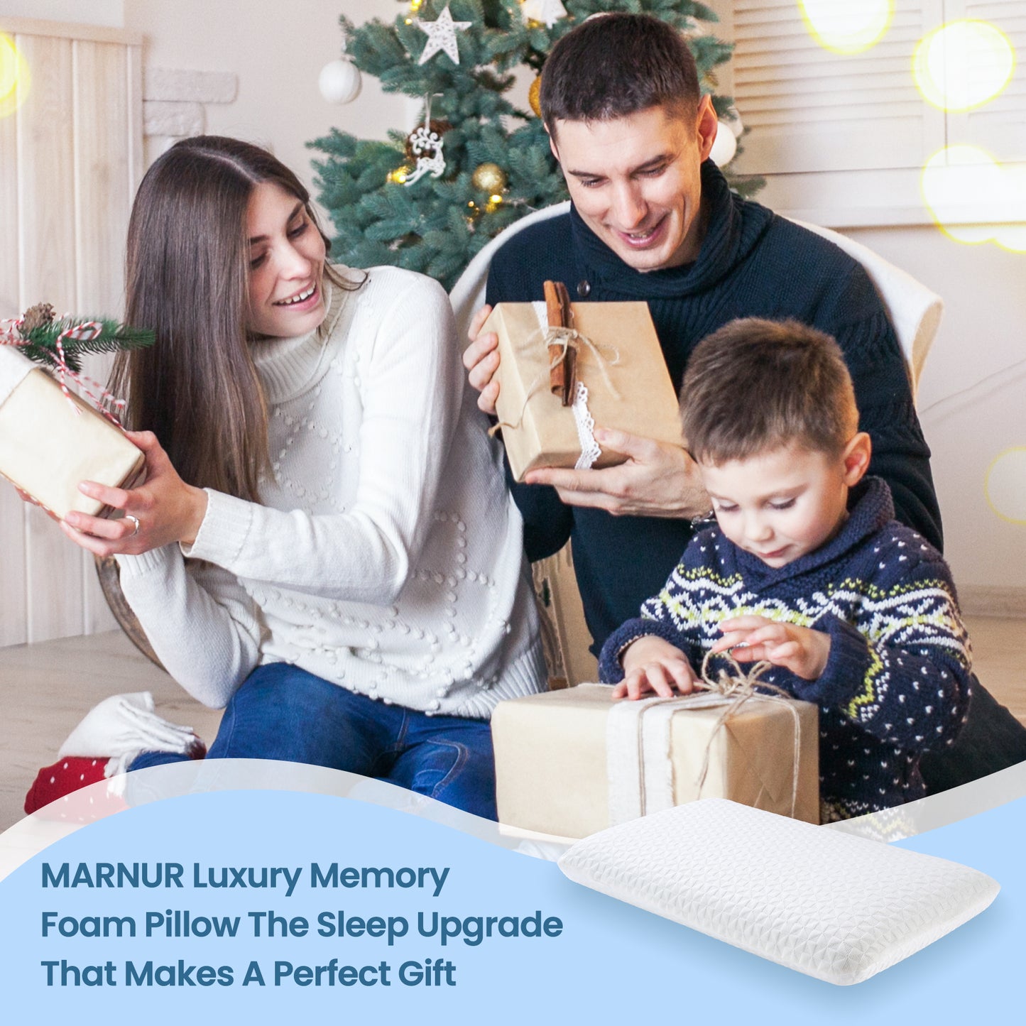 MARNUR Cooling Memory Foam Pillow for Bed, Adjustable High-Support Layer, Dual-Sided Pillowcase, Geometric shapes, for Side, Back, Stomach, Hot Sleepers 27.5" x 15.7"