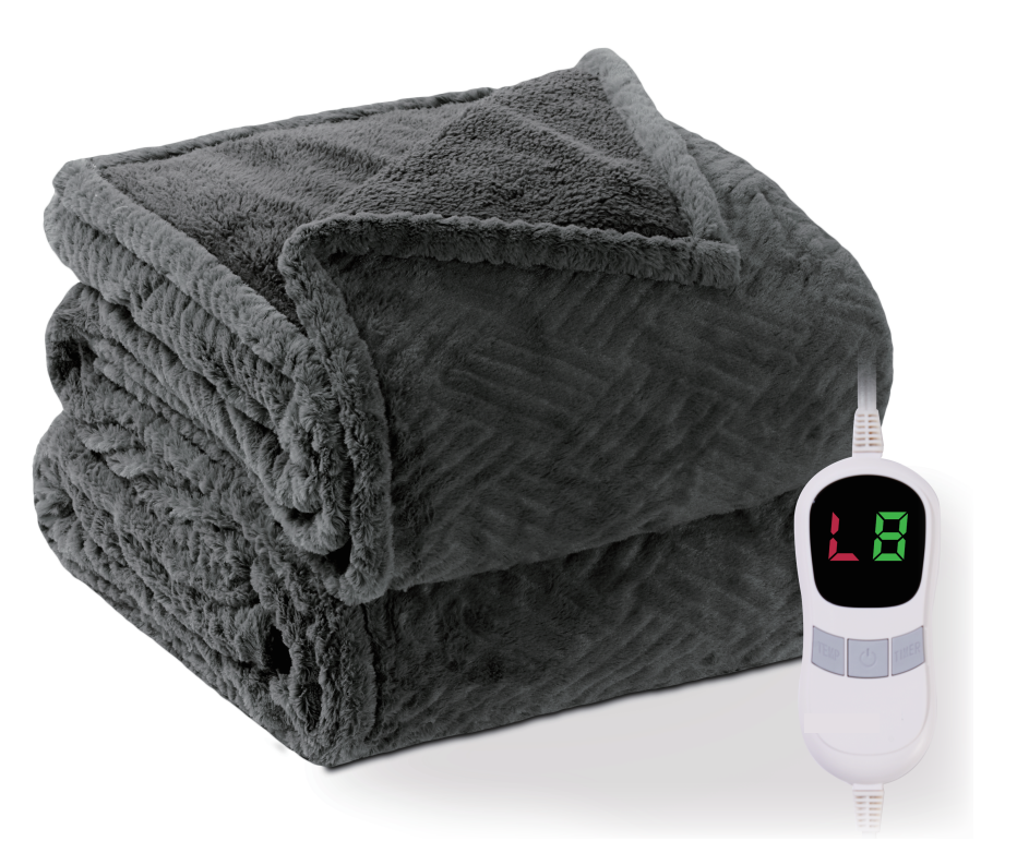 Electric Throw Blanket 50" x 72", Faux Fur, for Couch, Bed, Soft, Warm - Gray