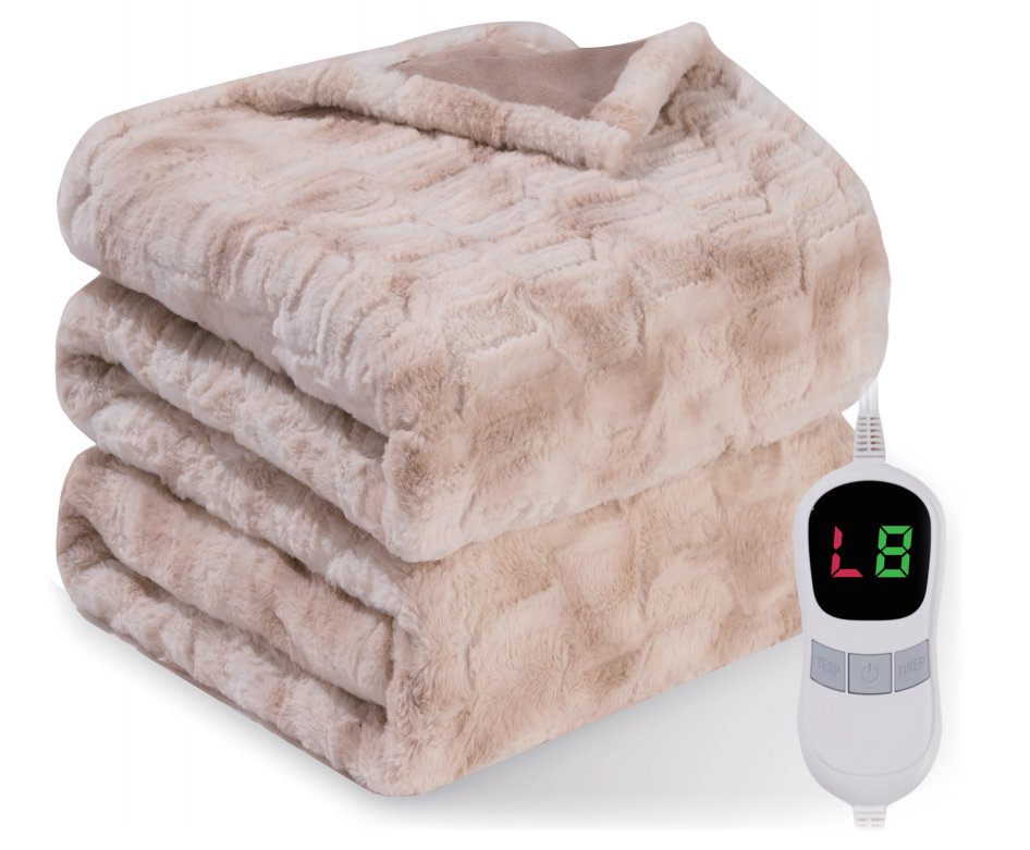 Electric Throw Blanket 50" x 72",faux fur, 10 Heating Levels, 4 Hours Timer - Brown