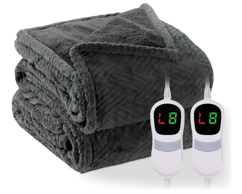 Electric Blanket 90" x 100", Faux Fur, for Couch, Bed, Soft, Warm - Gray