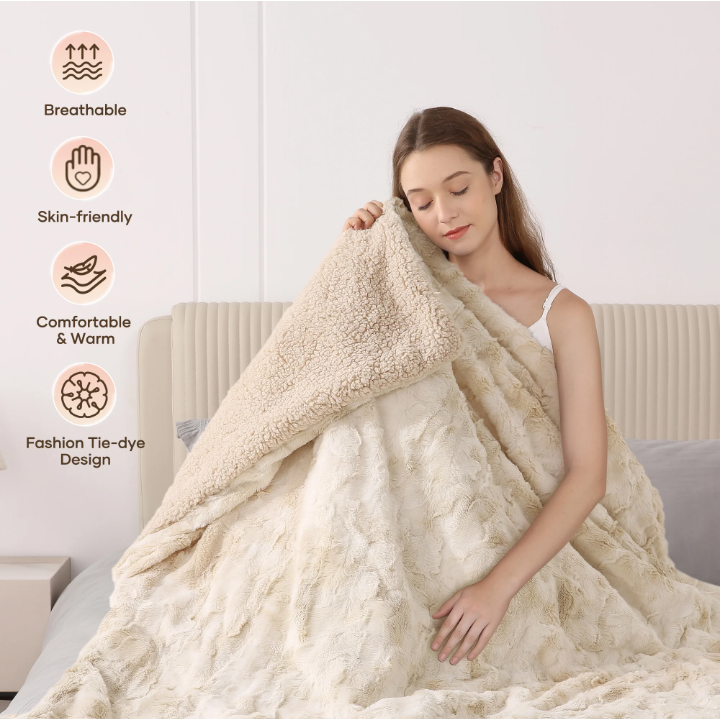 MARNUR Electric Blanket 72" x 84", Soft Faux Fur Heated Blanket, 6 Heating Levels, 10Hours Timer, Machine Washable - Tie-Dye Off White