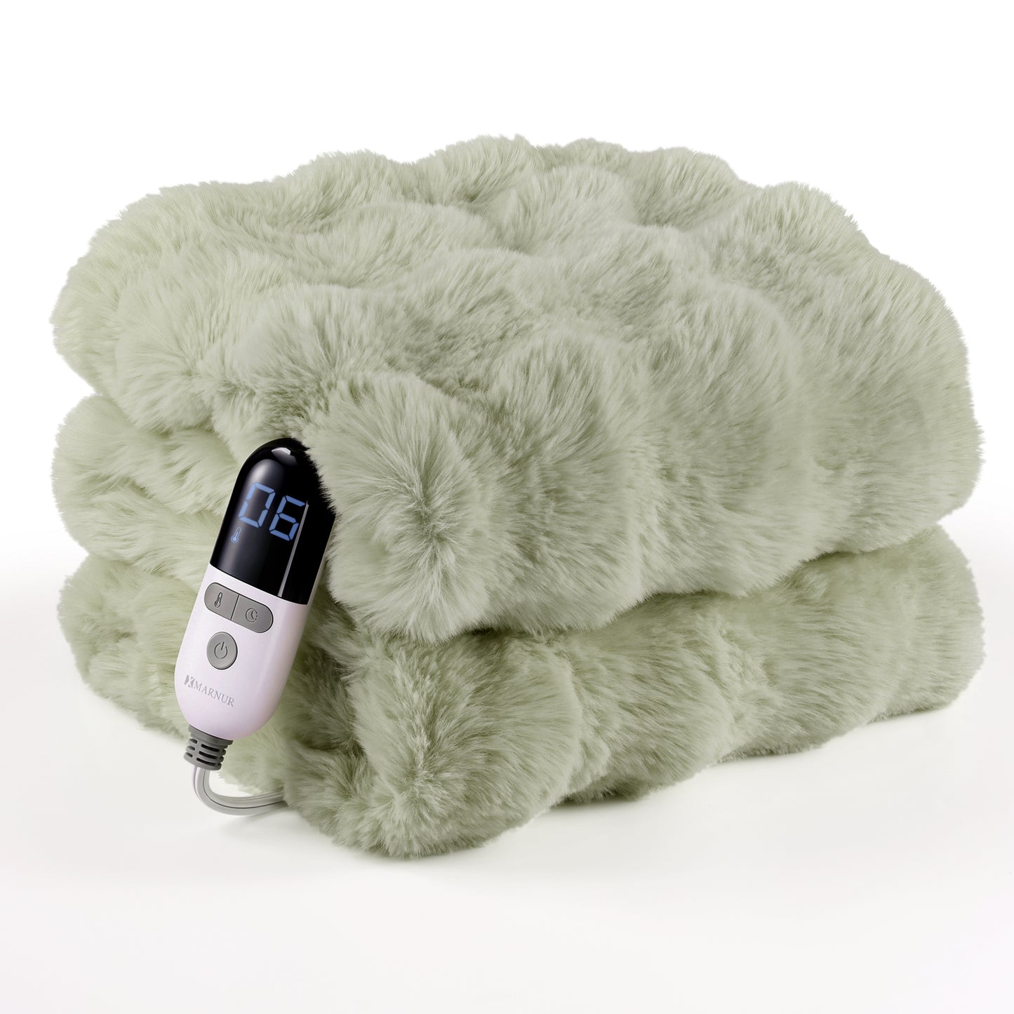 MARNUR Electric Throw Blanket 50"x60", Faux Fur Heated Throw, 6 Heating Levels, 4 Hours Timer - Green