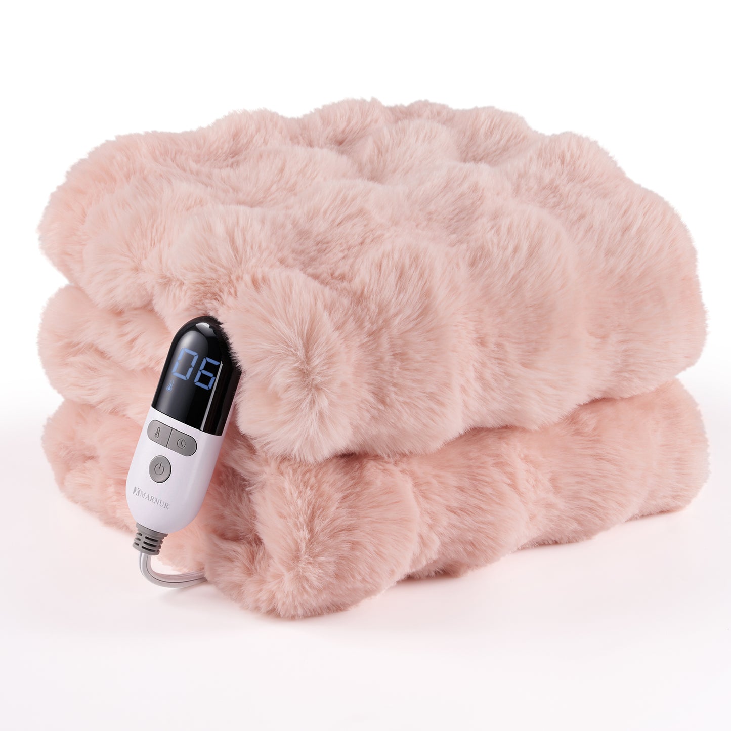 MARNUR Electric Throw Blanket 50"x60", Faux Fur Heated Throw, 6 Heating Levels, 4 Hours Timer - Pink