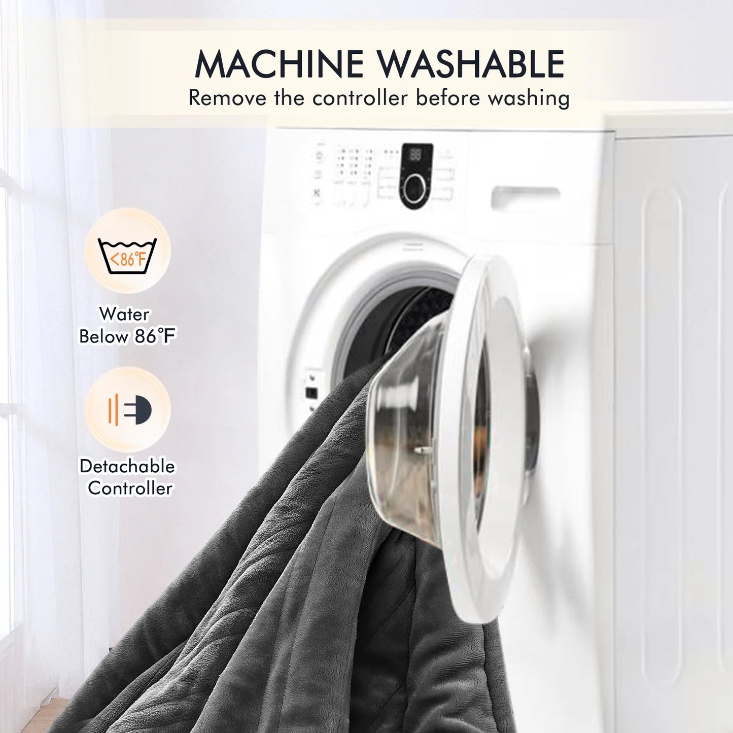 MARNUR Electric Heated Blanket Queen Size 84''x90'', Fast Heating with Dual Controllers, 10 Heating Levels, 10H Timers, Preheat Function - Gray