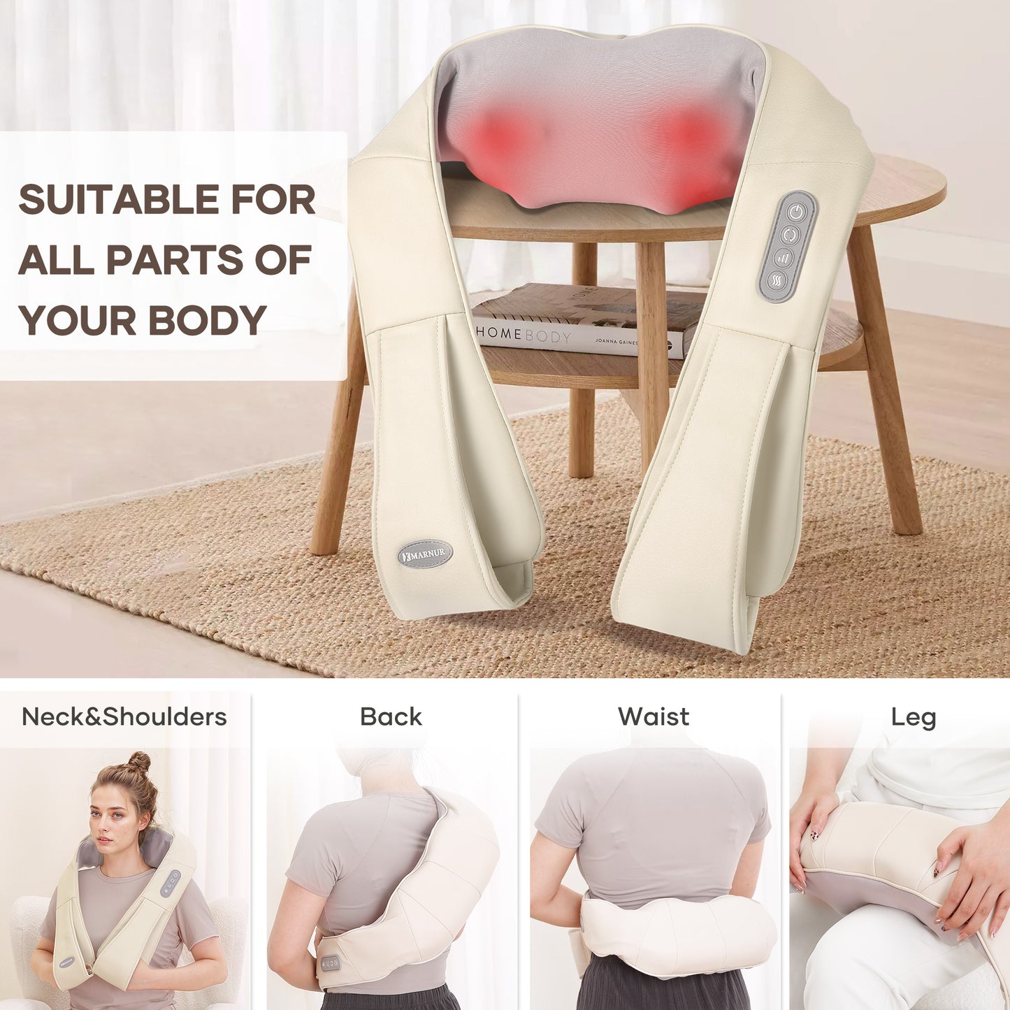 MARNUR Neck and Shoulder Massager, 3D Deep Tissue Kneading Shiatsu Massager with Heat, Beige