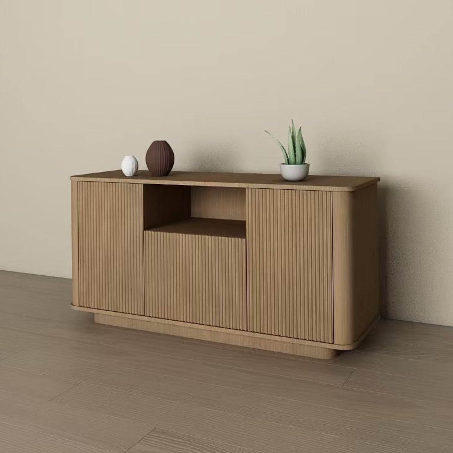 MARNUR Fluted TV Stand for 60" TV, Wood Entertainment Center for Living Room, Mid-Century