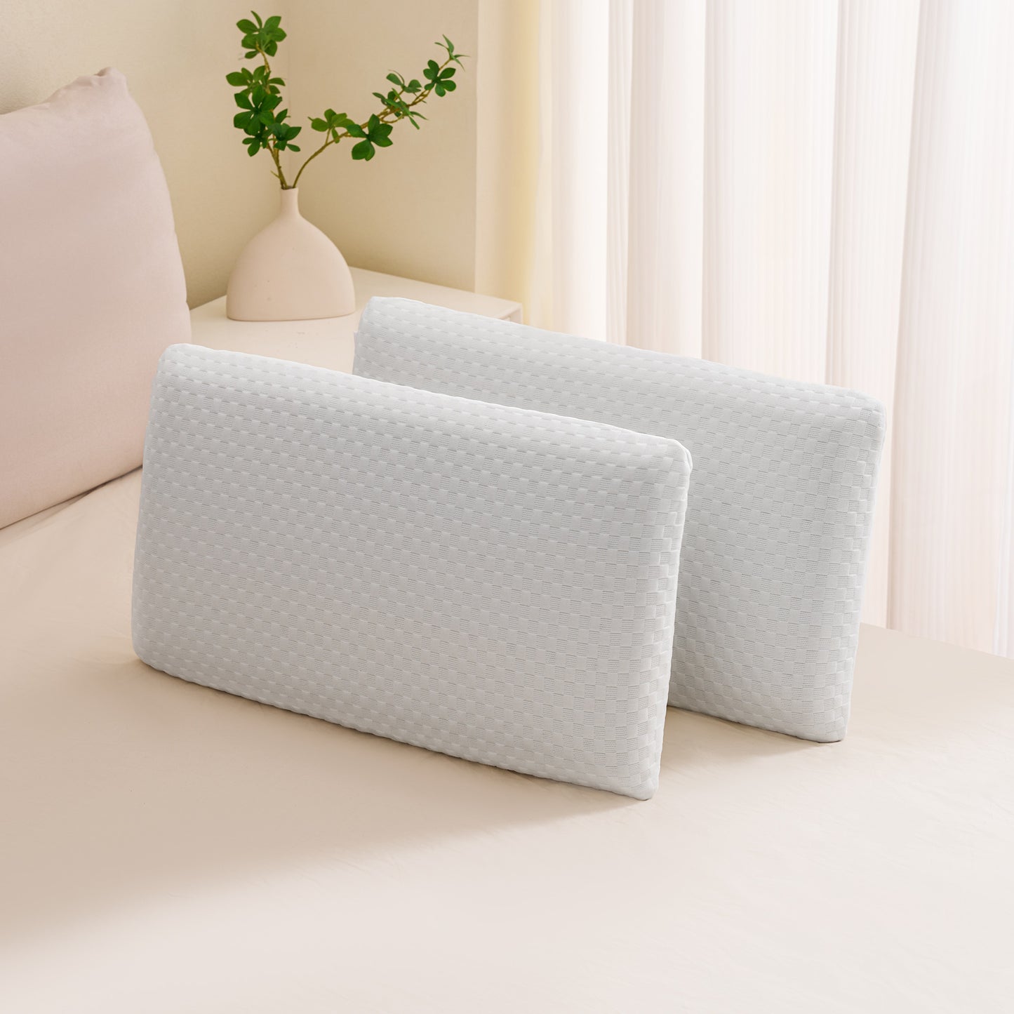 MARNUR Cooling Memory Foam Pillow for Bed, Adjustable High-Support Layer, Dual-Sided Pillowcase, Checkered Pattern, 27.5" x 15.7"-2 Pack