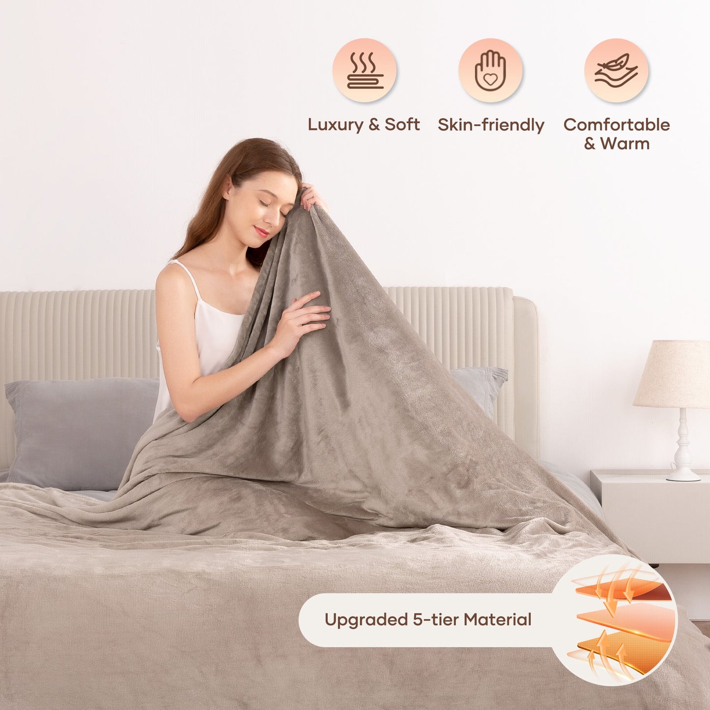 MARNUR Electric Blanket 72" x 84" Full Size Heated Blanket, 6 Heating Levels, 10H Auto-off, Machine Washable - Linen
