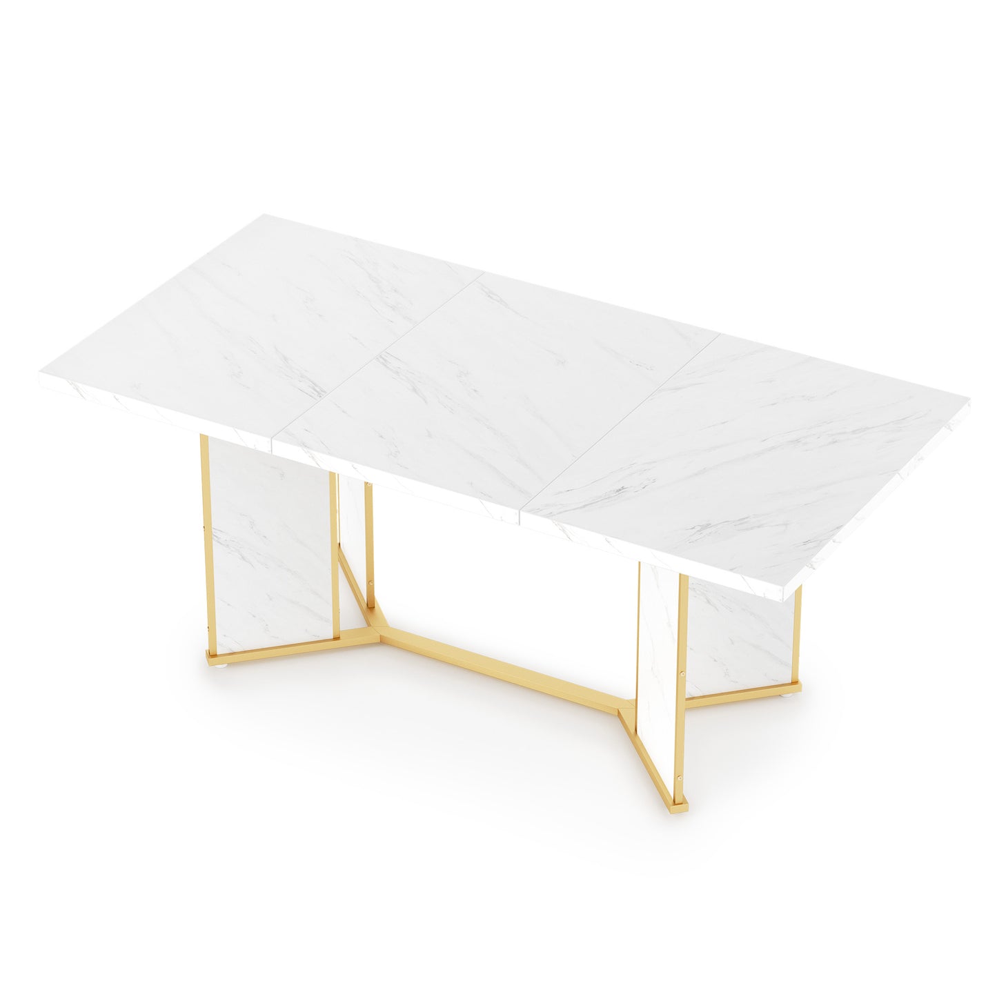 MARNUR 71" Modern Kitchen Rectangular Dining Table for 4-8 Person, Heavy Duty Metal Leg, Faux Marble Top (Only Table)