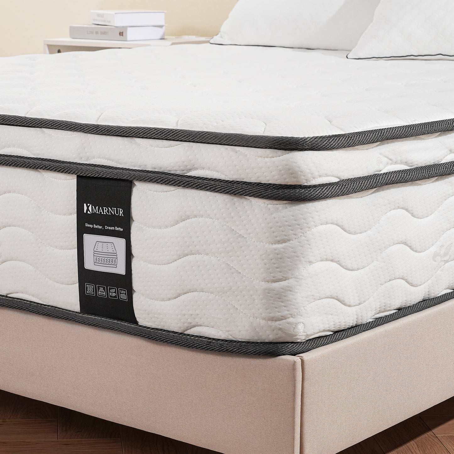 MARNUR 10in King Hybrid Mattress with Memory Foam, Medium Firm Support, Mattress in a Box, White