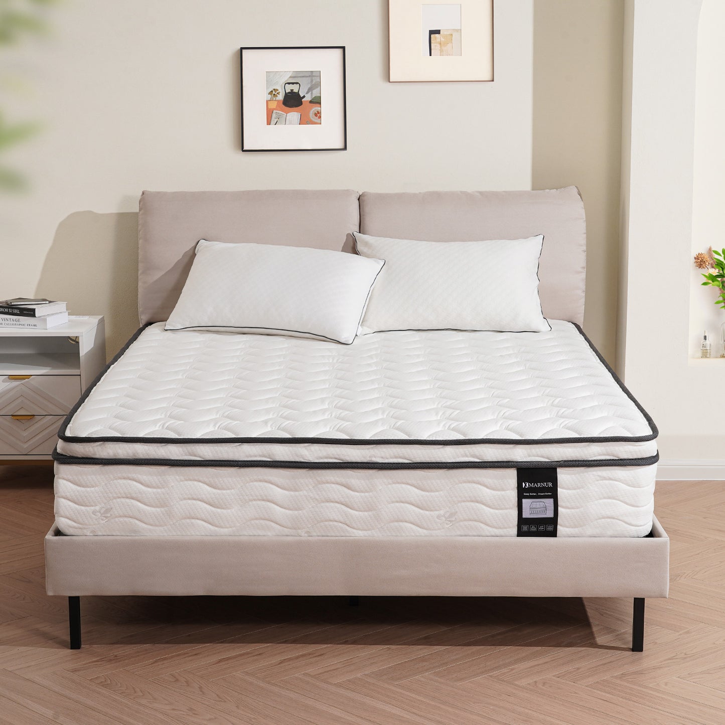 MARNUR 10 inch Queen Hybrid Mattress with Memory Foam, Medium Firm, Euro Top