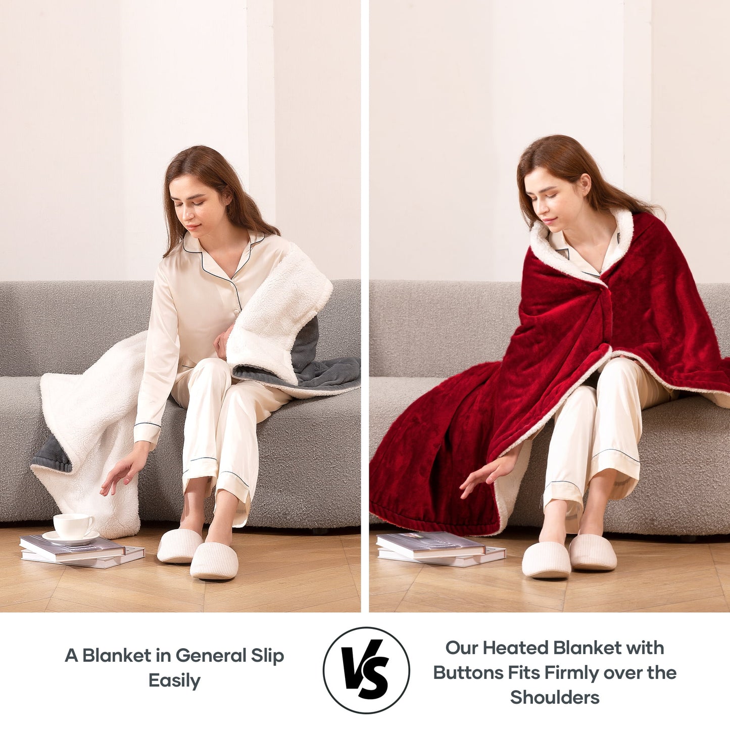 MARNUR Electric Throw Blanket 50"x60" Flannel & Sherpa Heated Blanket with 6 Heating Levels, 5 Hours Timer - Red