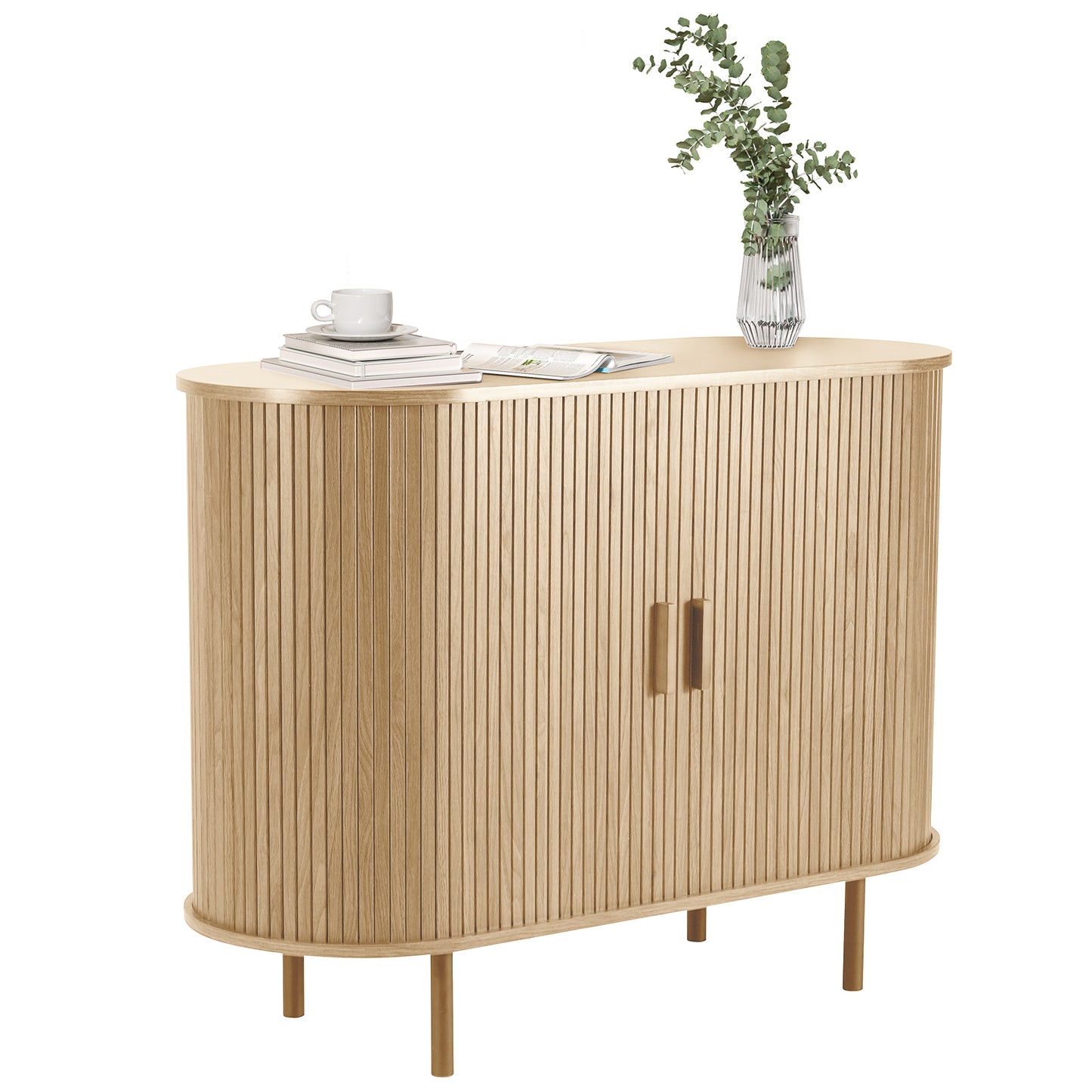 MARNUR Sideboard Buffet Cabinet 40" Storage Cabinet with 2 Sliding Tambour Doors, Adjustable Shelves for Office Bedroom Hallway Entryway, Oak