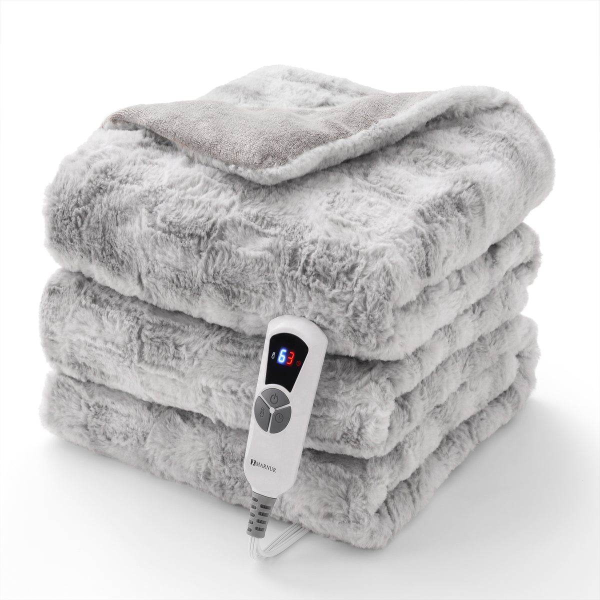 MARNUR Heated Blanket Full, Faux Fur Electric Blanket,6 Heating Levels, 10 Hours Timer, Machine Washable, 72"x84", Gray
