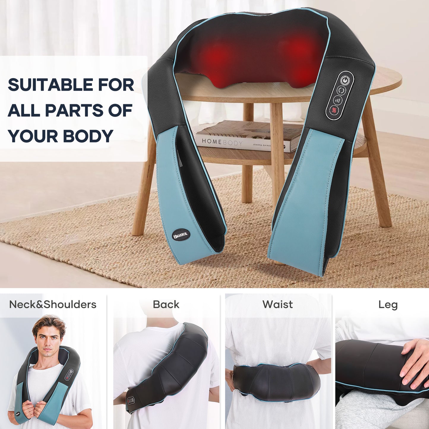 MARNUR Neck and Shoulder Massager with Heat, 3D Deep Tissue Kneading Shiatsu Massager, Blue