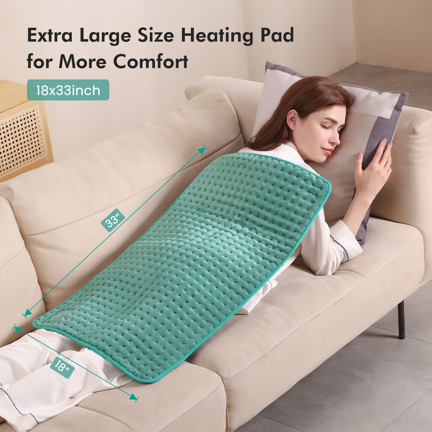 MARNUR Large Heating Pads, 18"x33" Extra Large Super Soft Heating Pad, 2 Hours Timer, 6 Temperature Settings, Fast Heating for Neck Back Shoulder Relief and Cramps