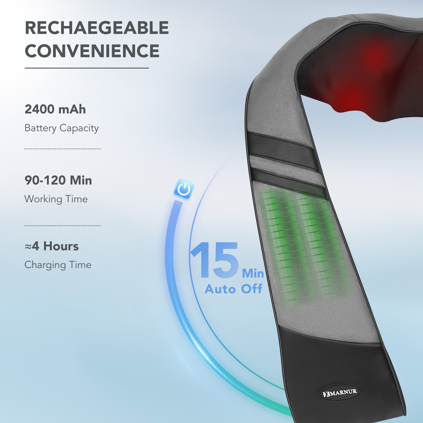 MARNUR Cordless Neck and Shoulder Massager with Heat, 3D Deep Tissue Kneading Rechargeable Massager for Home Office Gray