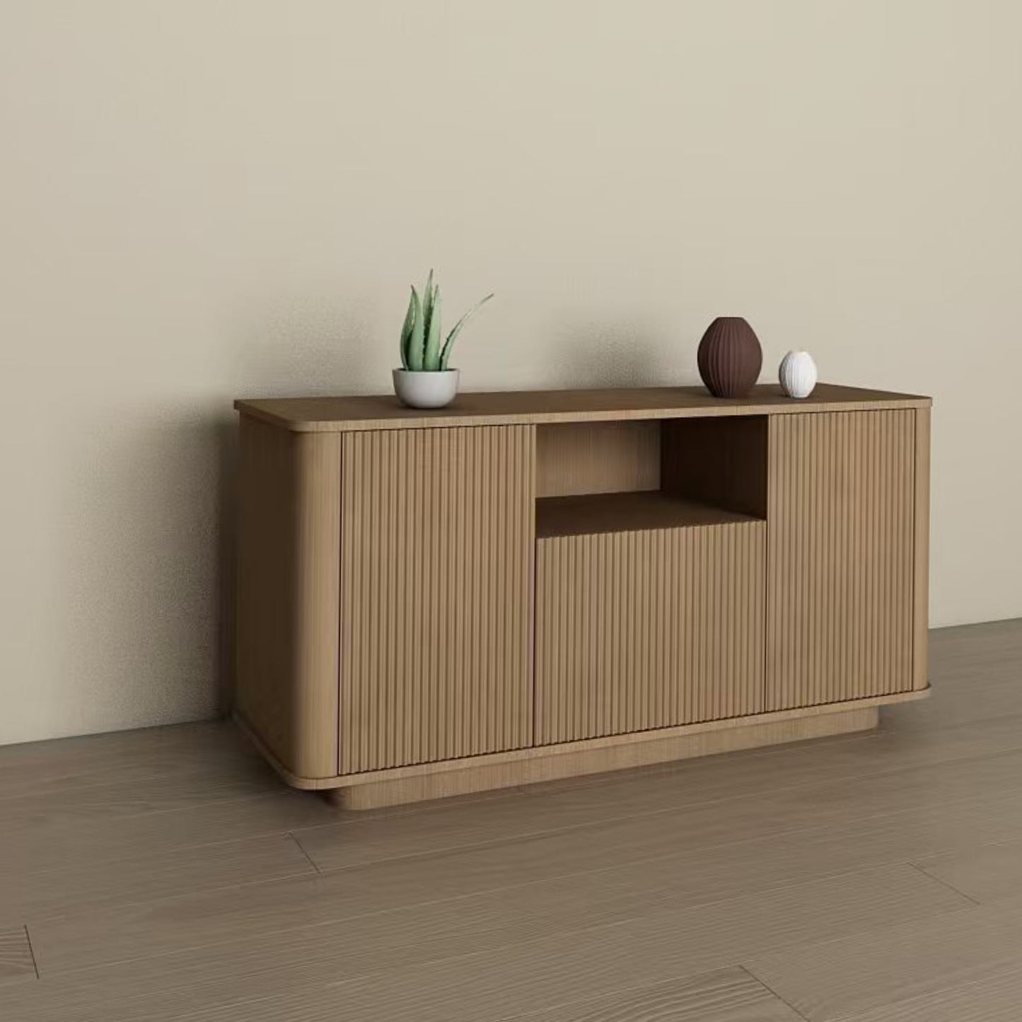 MARNUR Fluted TV Stand for 60" TV, Wood Entertainment Center for Living Room, Mid-Century