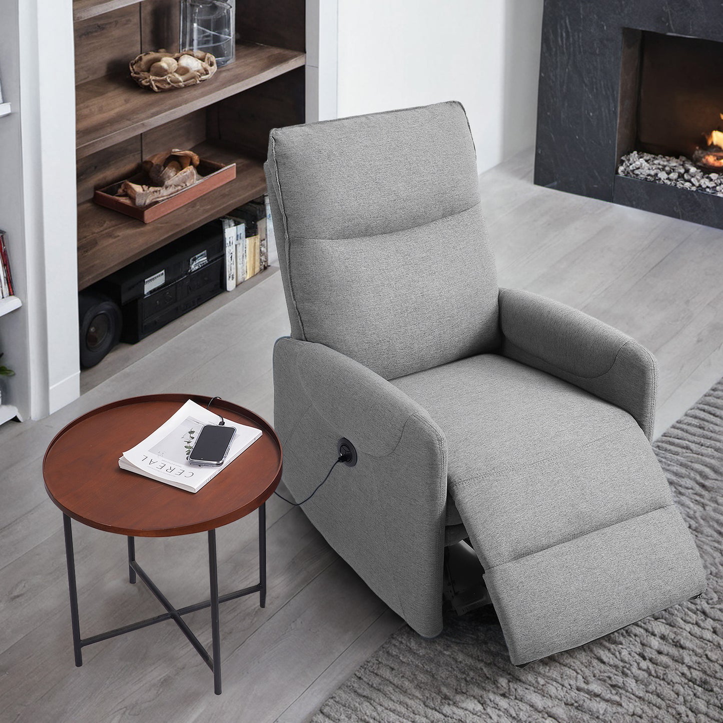MARNUR Electric Recliner Chair with USB Charge Port, Weight Capacity 360lb, One Button Free Control Angle, Gray