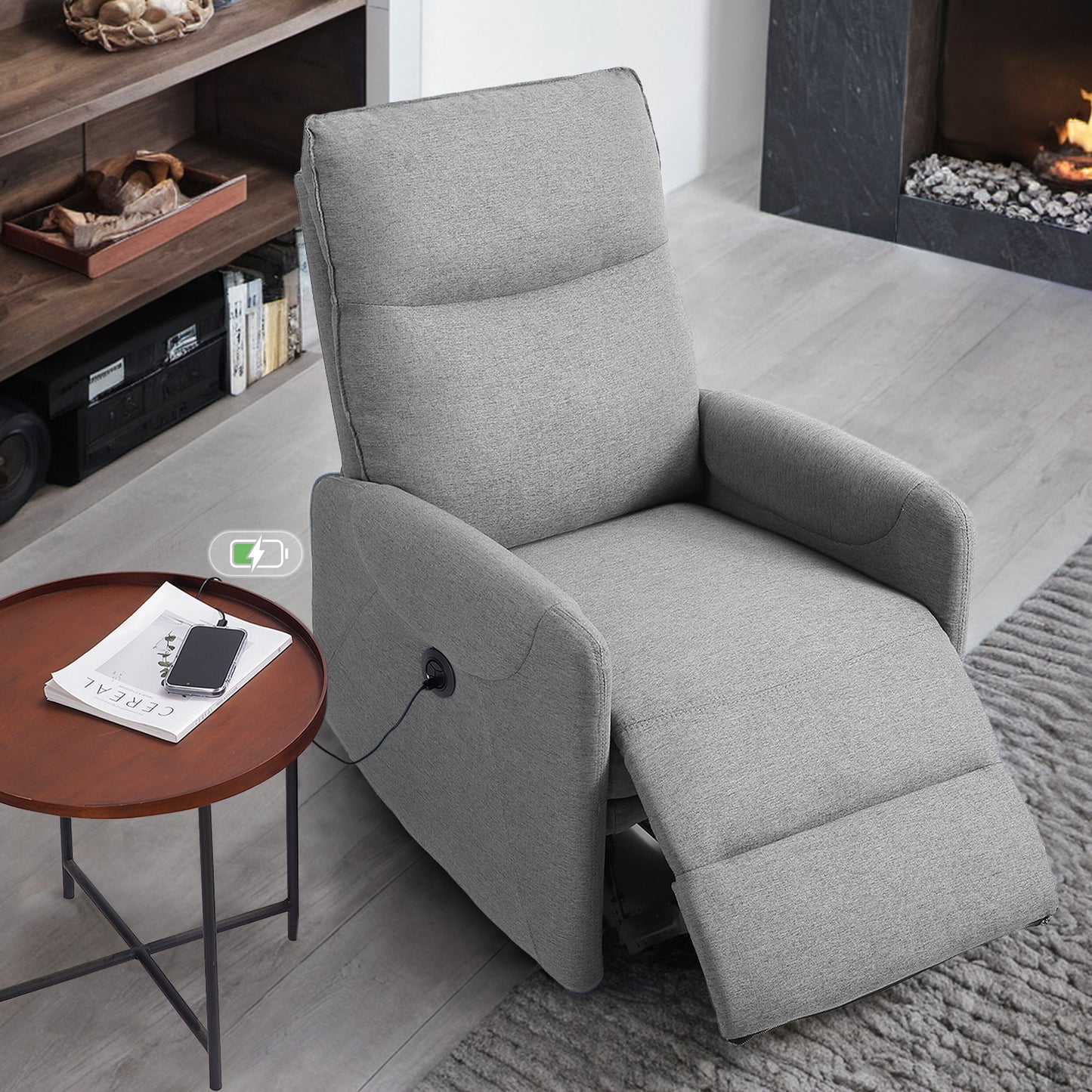 MARNUR Electric Recliner Chair with USB Charge Port, Weight Capacity 360lb, One Button Free Control Angle, Gray