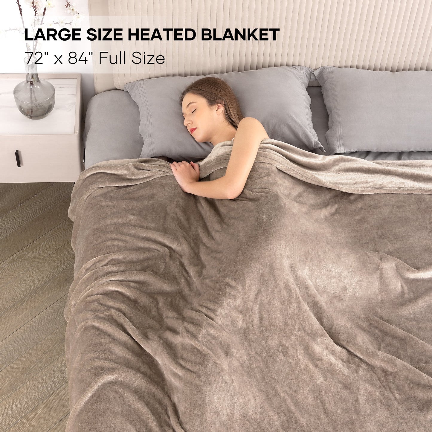 MARNUR Electric Blanket 72" x 84" Full Size Heated Blanket, 6 Heating Levels, 10H Auto-off, Machine Washable - Linen