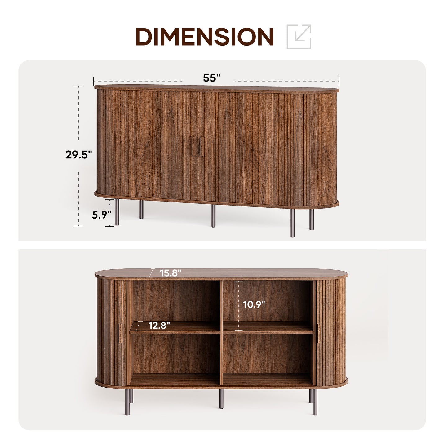 MARNUR TV Stand for TVs up to 60" with 2 Sliding Tambour Doors, Storage and Shelves, Walnut