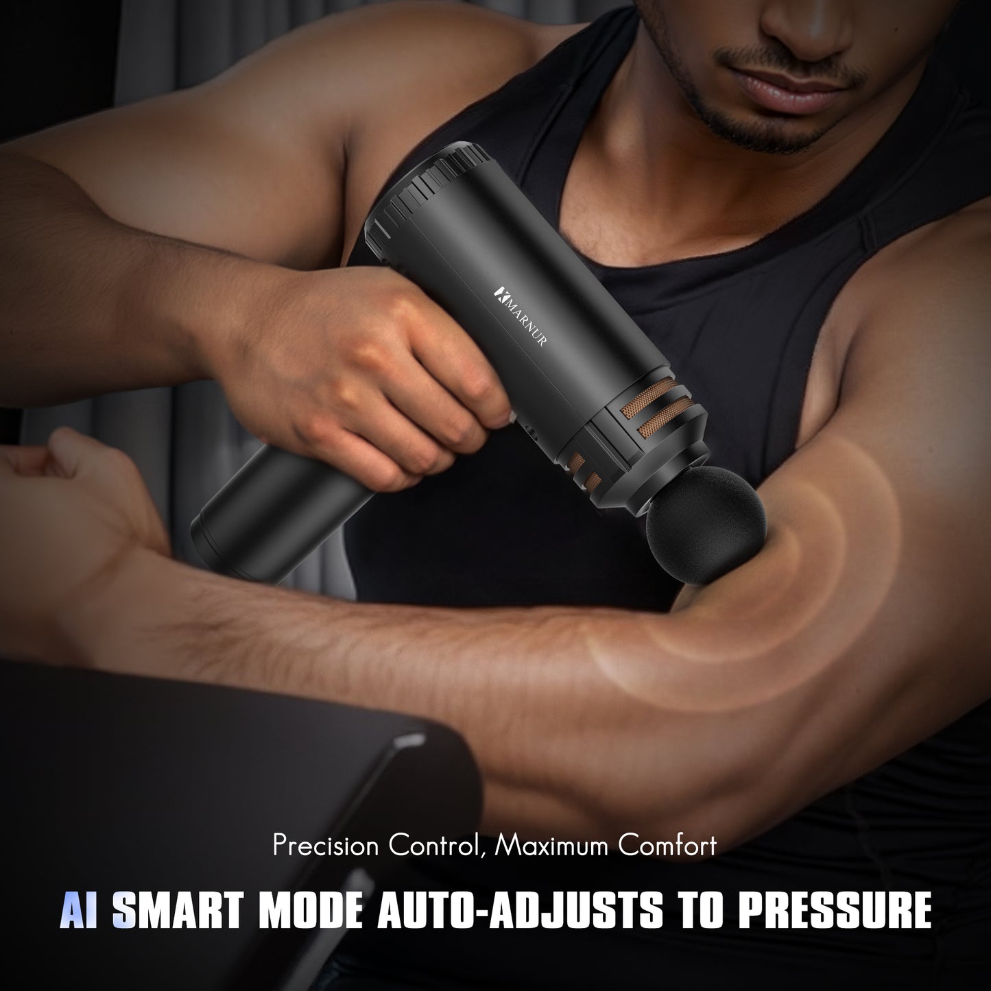 MARNUR Massage Gun Deep Tissue Percussion , 10 Speeds, 4 Heads, Quiet Muscle Massager with AI Smart Mode, 6H Battery, for Athletes & Home Use