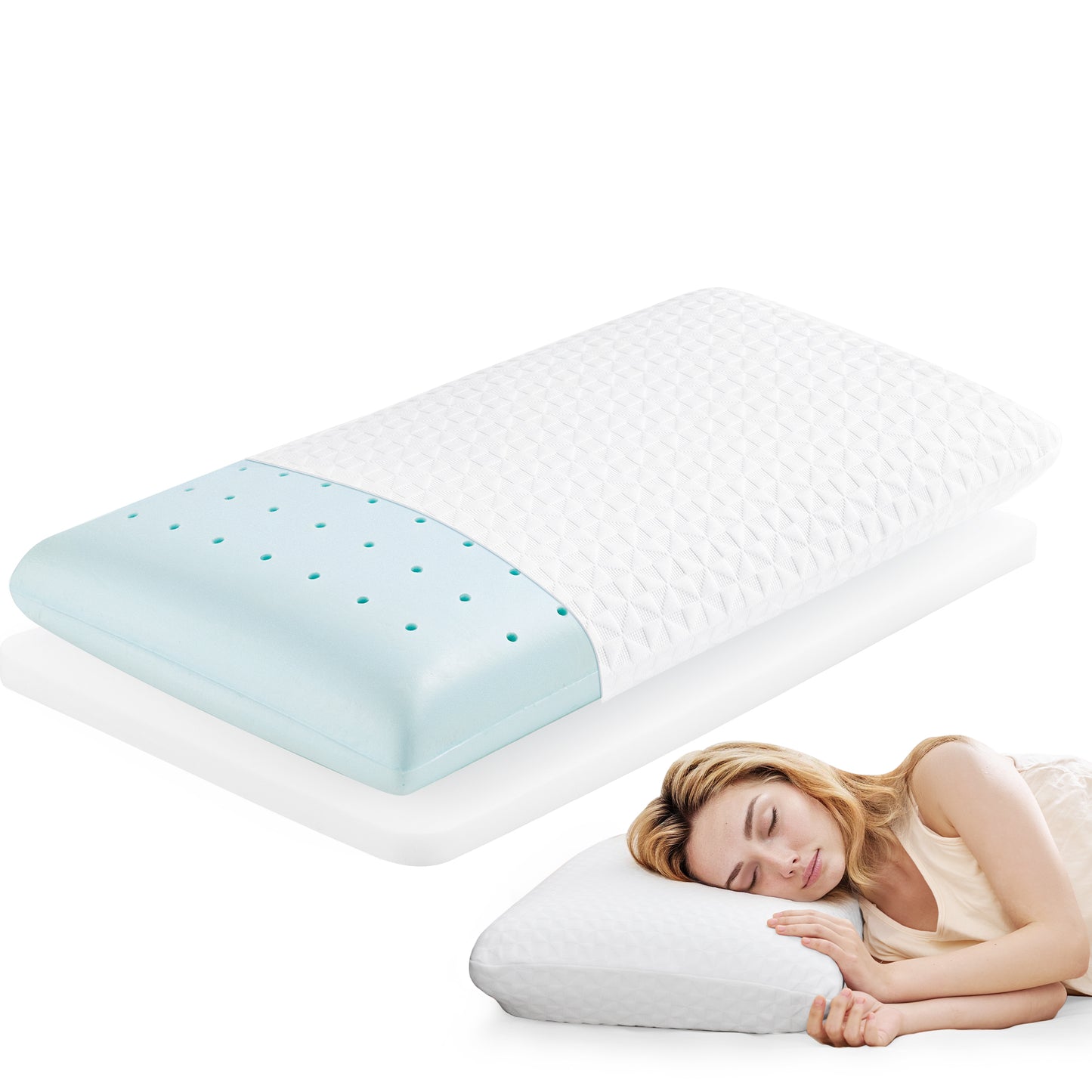MARNUR Cooling Memory Foam Pillow for Bed, Adjustable High-Support Layer, Dual-Sided Pillowcase, Geometric shapes, for Side, Back, Stomach, Hot Sleepers 27.5" x 15.7"