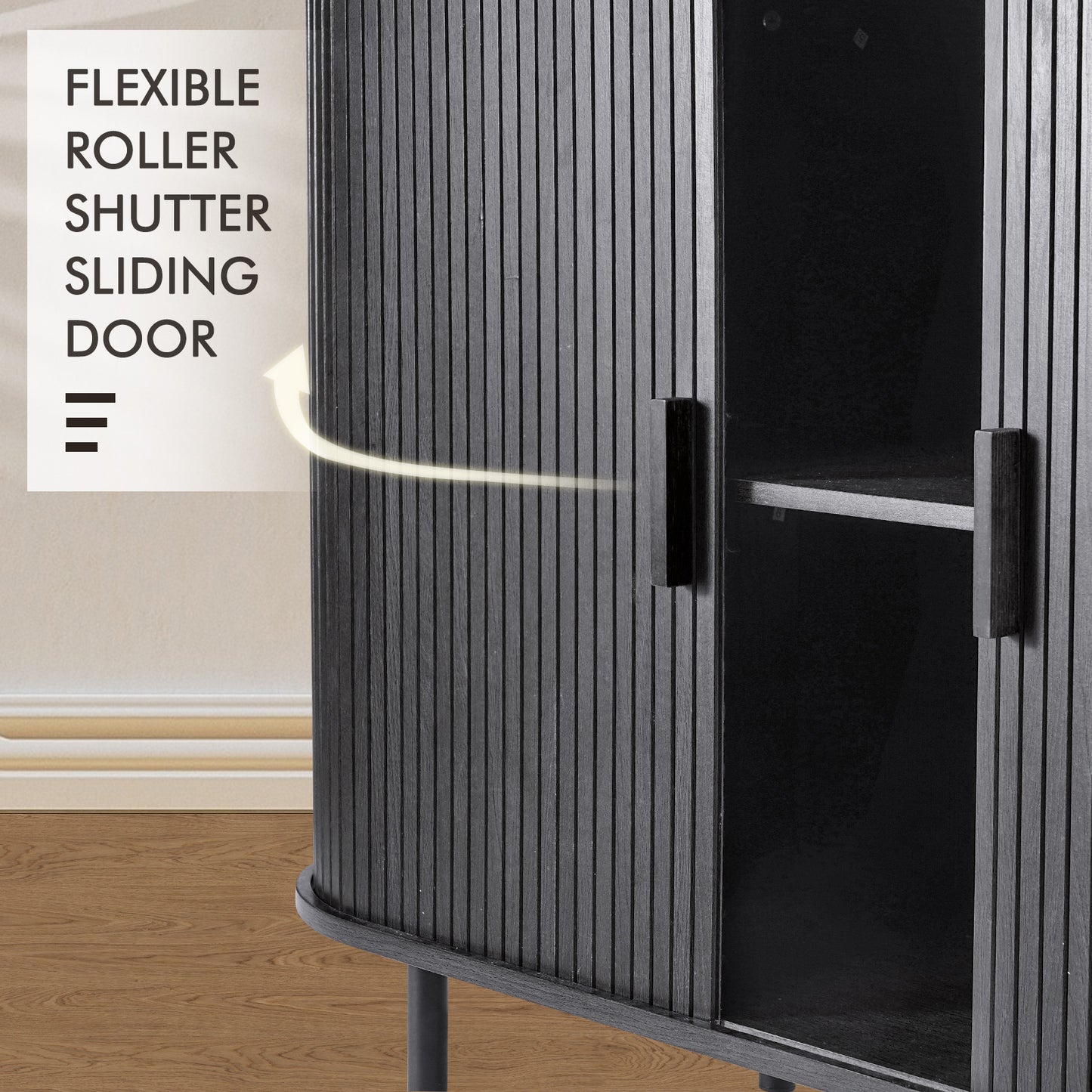 MARNUR Sideboard Buffet Cabinet 40" Storage Cabinet with 2 Sliding Tambour Doors, Adjustable Shelves for Office Bedroom Hallway Entryway, Black