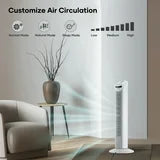 30in Tower Fan with Remote, 3 Speeds and Modes, Oscillating, Timer, White