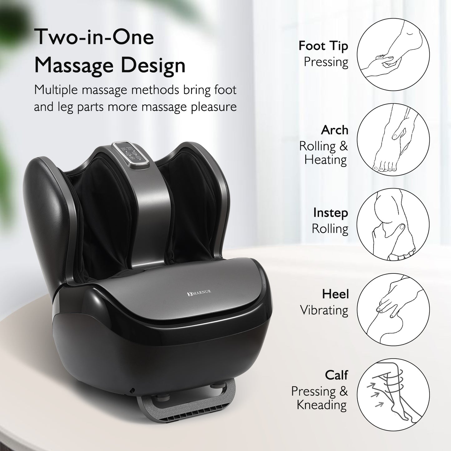 MARNUR Foot Massager Machine with Heating Therapy, Air Compression, Vibration & Kneading Foot and Calf Massager for Muscles Relief, Black