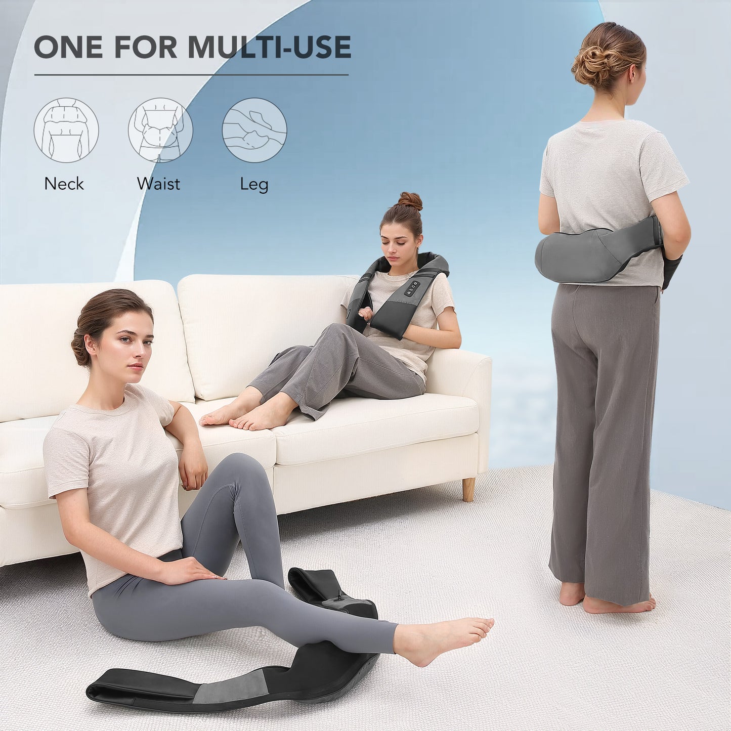 MARNUR Cordless Neck and Shoulder Massager with Heat, 3D Deep Tissue Kneading Rechargeable Massager for Home Office Gray