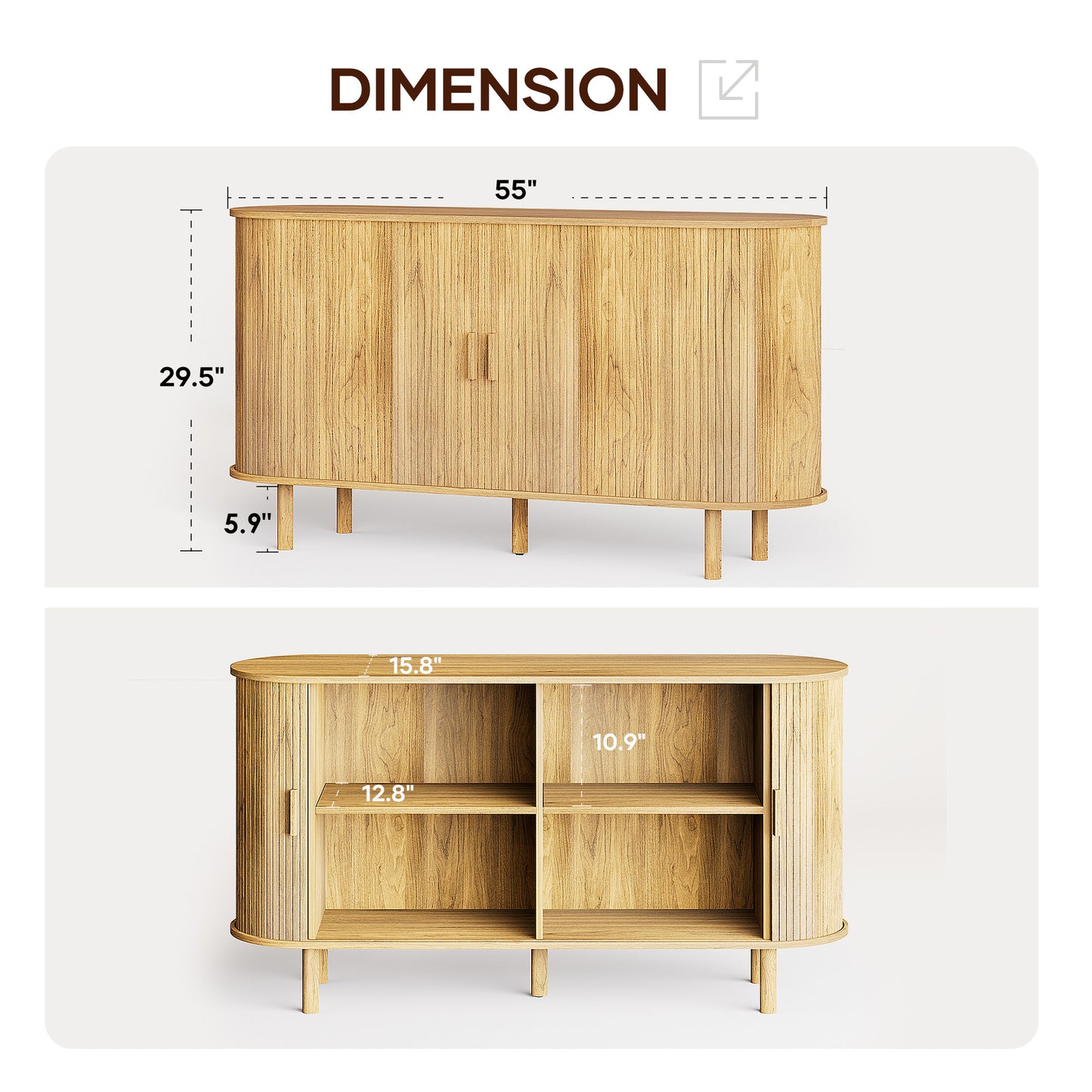 MARNUR TV Stand for TVs up to 60" with 2 Sliding Tambour Doors, Storage and Shelves, Oak