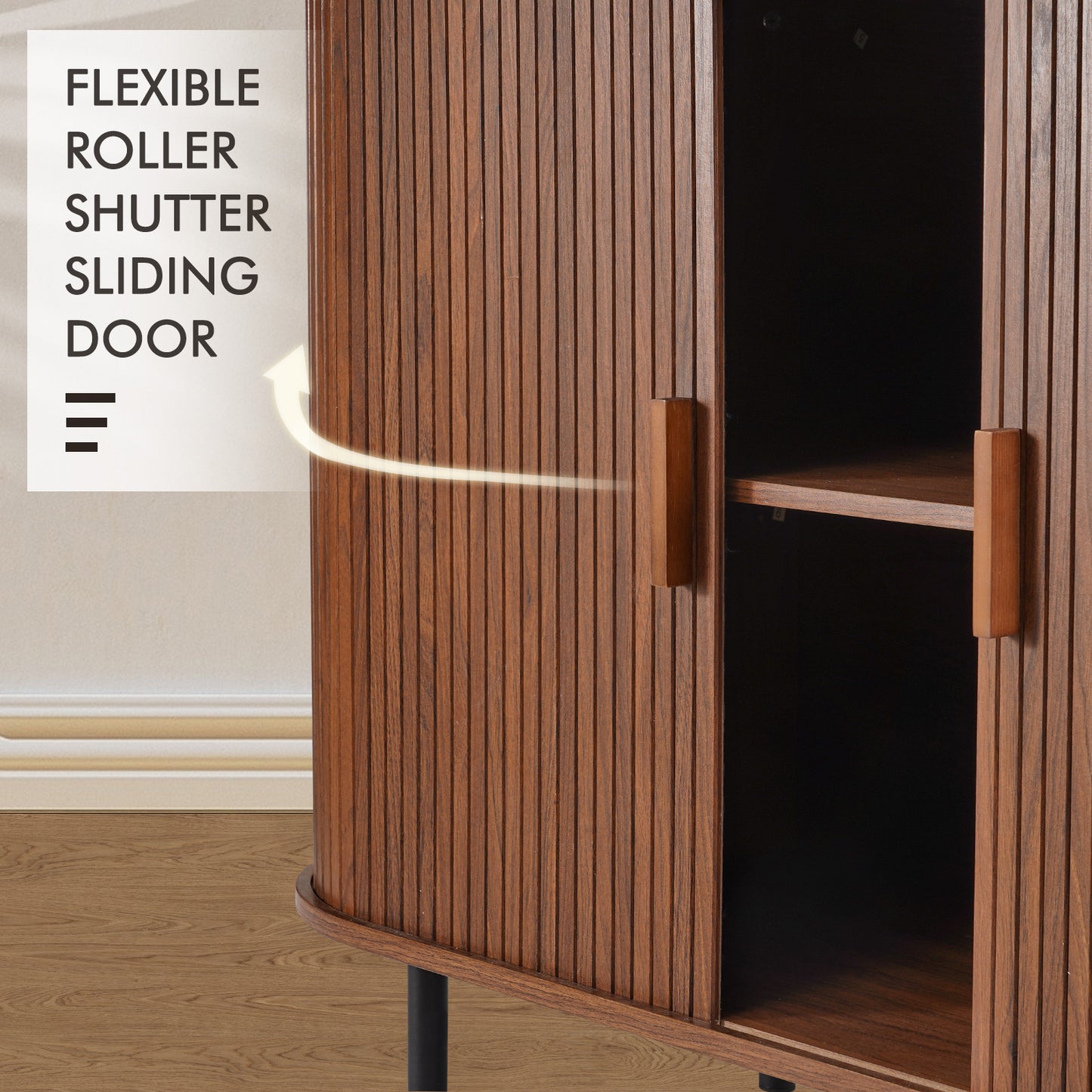 MARNUR Sideboard Buffet Cabinet 40" Storage Cabinet with 2 Sliding Tambour Doors, Adjustable Shelves for Kitchen, Living Room, Hallway, Entryway