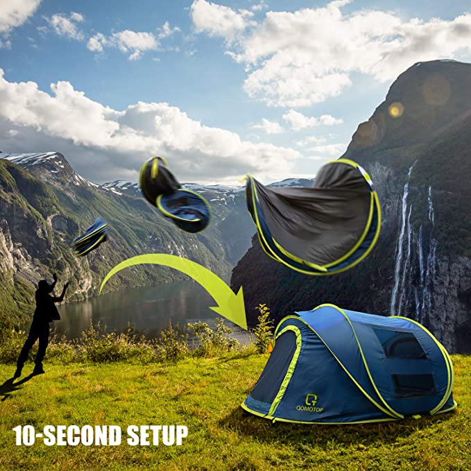 Load image into Gallery viewer, Instant Tent 4-Person Camp Tent, Automatic Setup Pop Up Tent, Waterproof, Huge Side Screen Windows, Blue