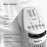 30in Tower Fan with Remote, 3 Speeds and Modes, Oscillating, Timer, White